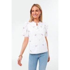 Tuckernuck Hyacinth House NEW White Purple Floral Embroidered Sara Blouse LARGE